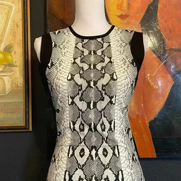 Roberto Cavalli Snake Print Sheath Midi Dress Stretch Office Siren Boardroom - Picture 4 of 15